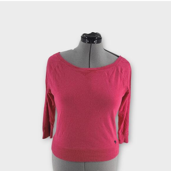 Abercrombie & Fitch Top Jrs. M Pink Scoop Neck 3/4 Sleeve Moose Logo VTG - Picture 2 of 7